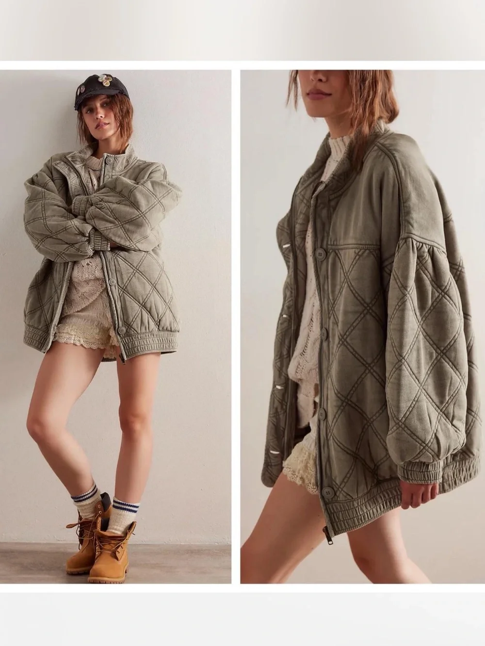 Free People Juno Green quilted coat Jacket size large